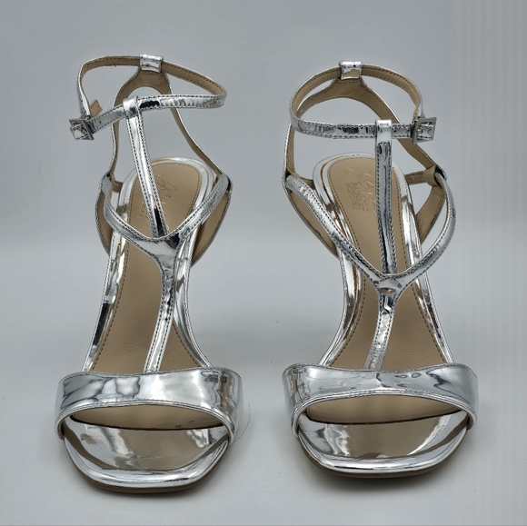 Jewel Badgley Mishka Kiki Ankle Strap Heeled Sandals, Silver, Women's Size 8 - Picture 2 of 16